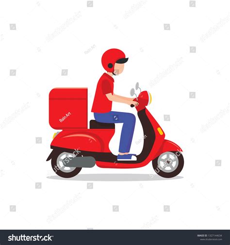 Food Delivery Man Riding Red Scooter Stock Vector Royalty Free