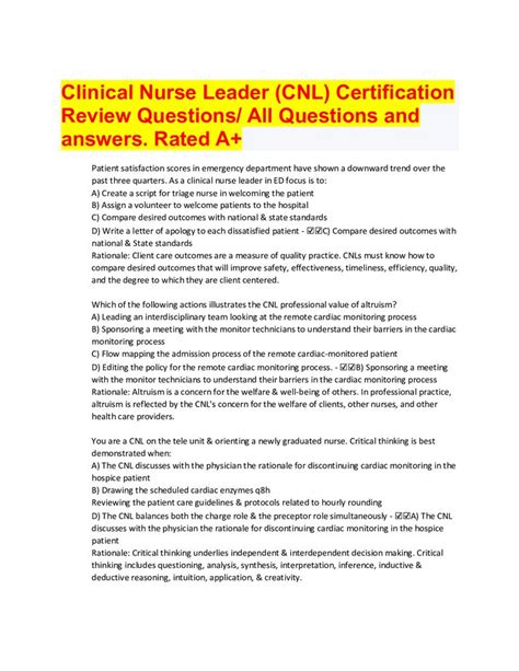 Clinical Nurse Leader Cnl Certification Review Questions All