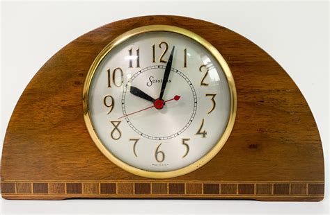 Vintage Art Deco Style Wood Sessions Electric Mantle Clock Wood Inlay On Front Retro Table