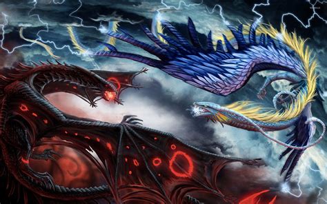 Fire And Ice Dragon In Battle Wallpaper Fantasy Wallpapers 19063