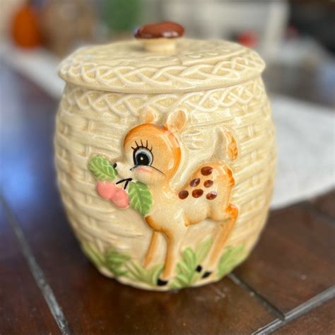 Kitchen Vintage Japanese Ceramic Bambi Fawn Large Hand Painted Cookie