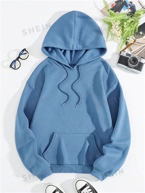 Shein Ezwear Slogan Graphic Drawstring Thermal Lined Hoodie Starry Sky