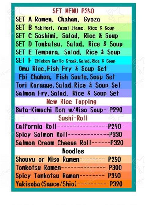 Menu at Hana Japanese Restaurant, Makati, 2277 Chino Roces Ave