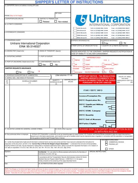 Fillable Online SHIPPER S LETTER OF INSTRUCTIONS 1a Fax Email Print