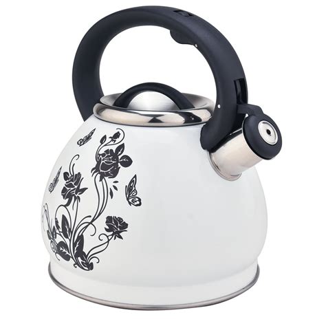 Arc Usa 0018 Stainless Steel Tea Kettle White Flower Pattern Loud