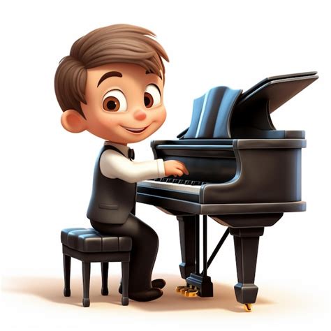 Premium Photo Cartoon Boy Playing A Piano Generative Ai