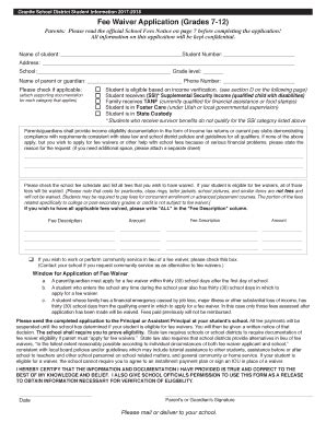 Fillable Online Fee Waiver Application Grades 7 12 Fax Email Print