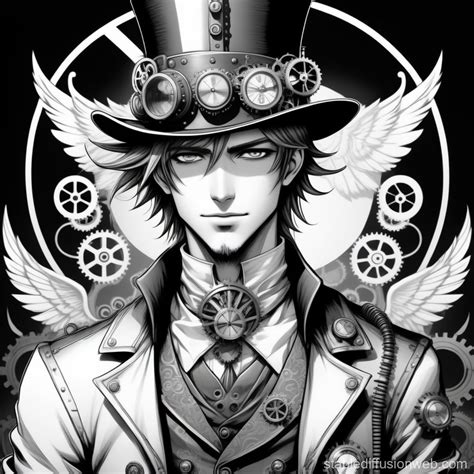 Steampunk Male Character In Monochrome Manga Art Stable Diffusion Online