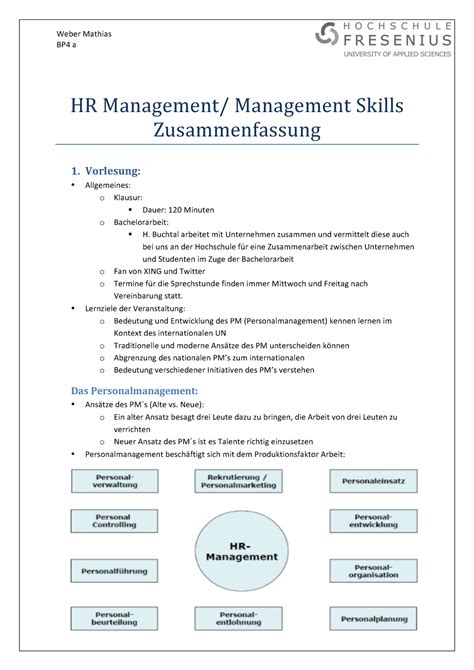 Hr Management Skills Zusammenfassung Vorlesung Allgemeines O