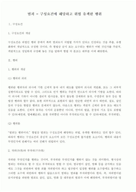 범죄 구성요건행위위법성책임성 완벽 정리 더이상의 정리가 필요없어요형법 품질보장