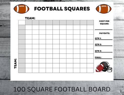 100 Square Football Square Game Final, the Big Game Board, Sports ...