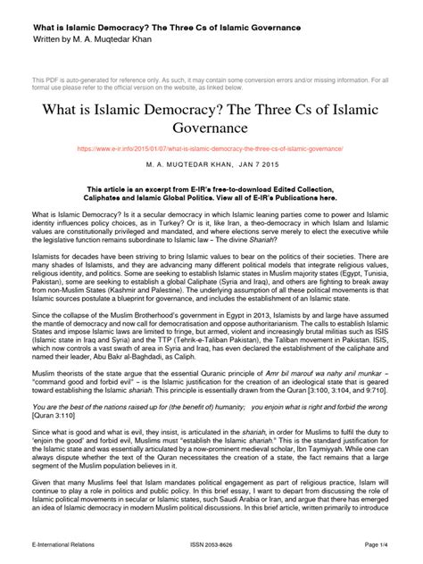 What Is Islamic Democracy The Three Cs of Islamic Governance | PDF | Muhammad | Medina