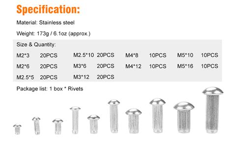 Pcs M M Kit De Remaches S Lidos De Acero Inoxidable Cabeza Redonda