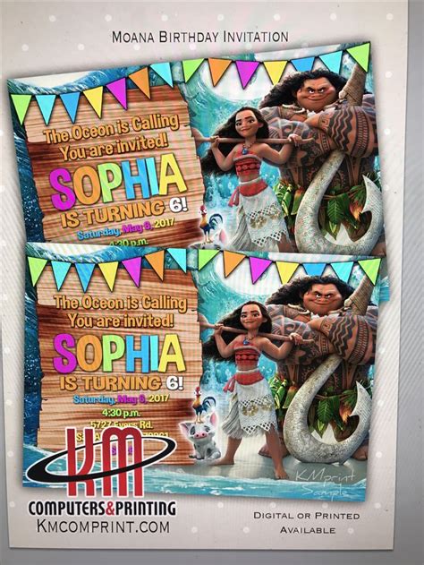 Moana Birthday invitations Digital file & printed available Km ...