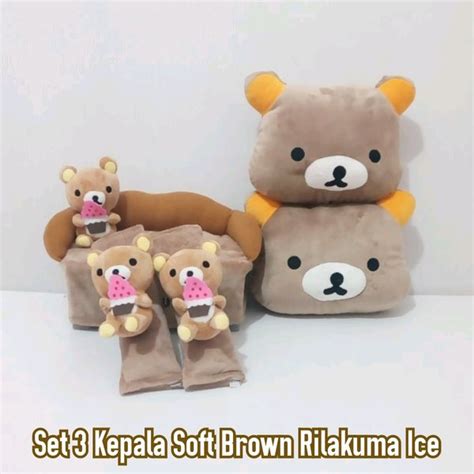 Jual Set Bantal Mobil 3 In 1 Headrest Kepala Soft Brown Rilakuma Ice Di