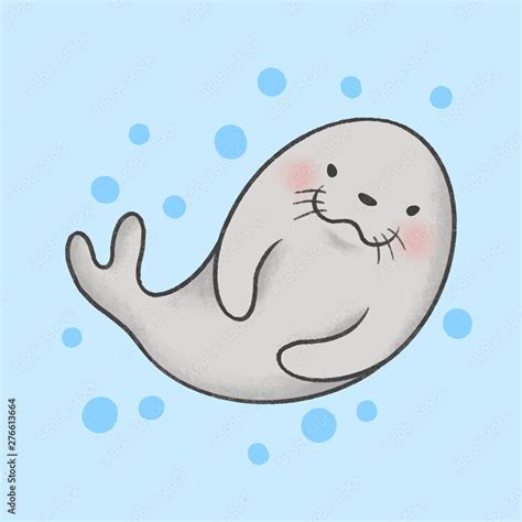 Seal cartoon hand drawn style. Hand drawing vector. Cartoon character ...