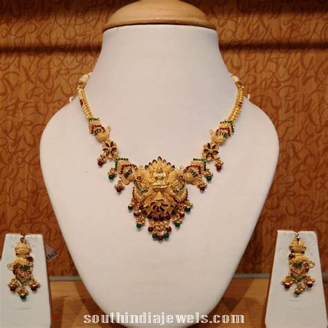 22k Gold Mini Necklace Set South India Jewels