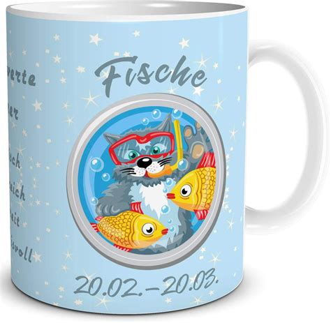 TRIOSK Tasse Katze Lustig Mit Spruch Sternzeichen Fische Katzenmotiv