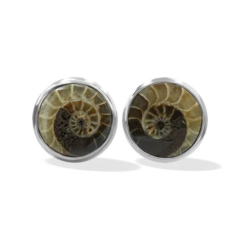 Starborn Fossilized Ammonite Mm Round Post Style Earrings In Sterling