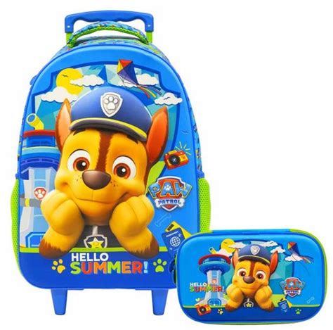 Kit Mochila Infantil Escolar Patrulha Canina Rodinhas Menino Paw Patrol