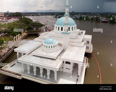 Aerial View Drone Of The Masjid Terapung Indian Mosque The Floating