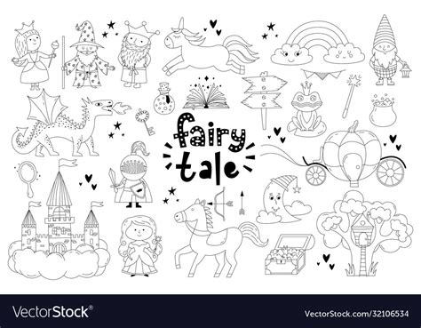 Set Fairy Tale Objects Collection Royalty Free Vector Image