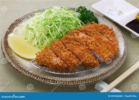 tonkatsu japanese deep fried pork cutlet royalty  stock