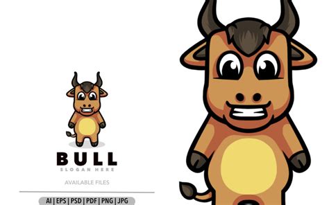 Bull mascot cartoon logo design template - TemplateMonster