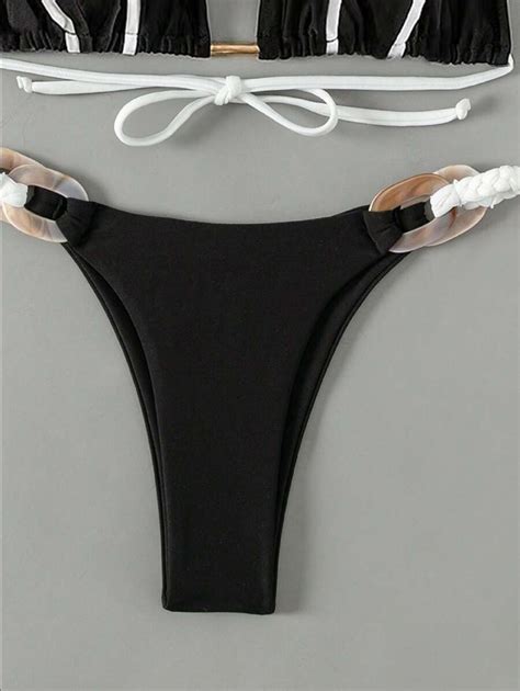 Shein Swim Contrast Binding Triangle Thong Bikini Set Shein Usa