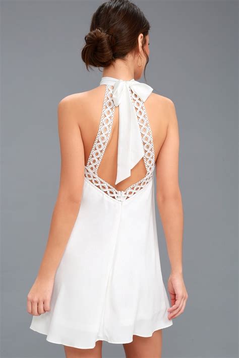 Cute White Dress Lace Dress Halter Dress