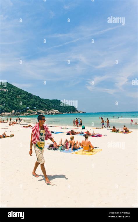 Tourists At Haad Rin Beach Of Koh Phangan Thailand Where Full Moon