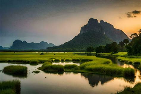 the sunrise over the karst mountains. AI-Generated 30101097 Stock Photo ...