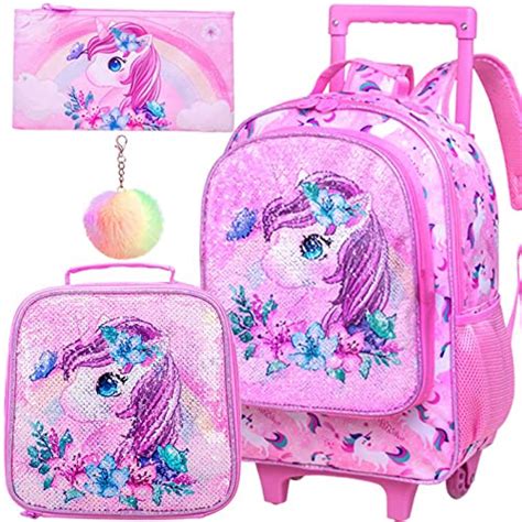 Rolling Backpack for Girls, Kids Roller Wheels School Bookbag with ...