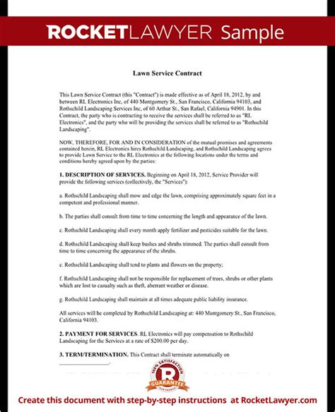 Grass Cutting Contract Template Lawn Service Contract Template With