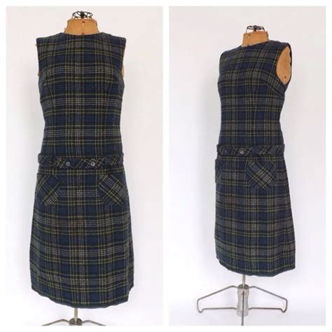 Vintage 1960s Wool Jumper Dress Blue Green Plaid Checkered Etsy