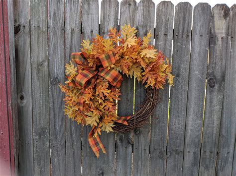 Fall Wreath, Fall Leaves Wreath, Fall Leaf Wreath, Fall Check Ribbon