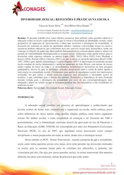 Pdf Diversidade Sexual Reflex Es E Pr Ticas Na Escola Diversidade