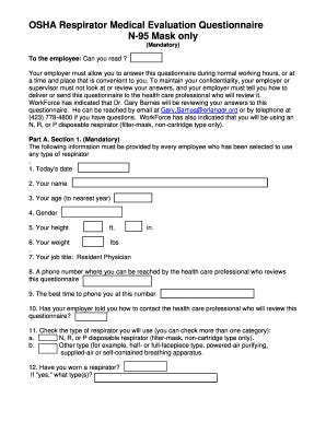 Fillable Online Utcomchatt OSHA Respirator Medical Evaluation