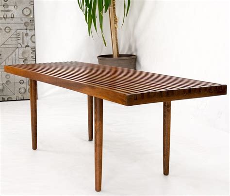 Mel Smilow Slatted Solid Walnut Mid Century Modern Bench On Tapered Dowel Legs For Sale At 1stdibs