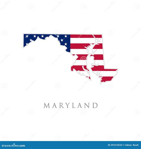 Shape Of Maryland State Map With American Flag Vector Illustration