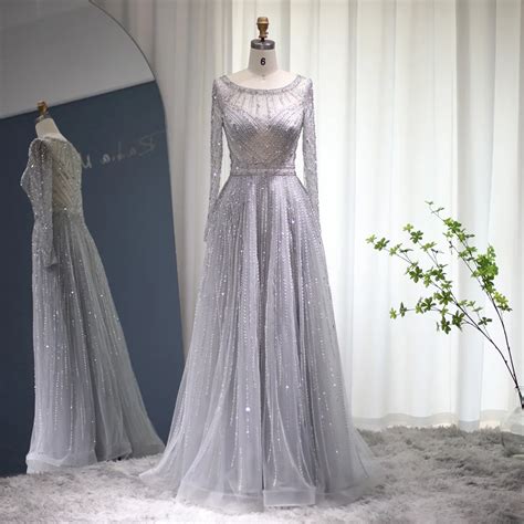 Sharon Said Luxury Dubai Silver Gray Evening Dress For Women Wedding