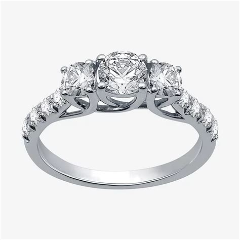 H I I1 Womens 1 1 4 Ct T W Lab Grown White Diamond 10k White Gold Round 3 Stone Engagement