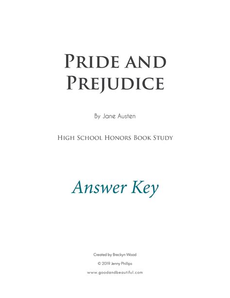 Pride And Prejudice Book Study Answer Key Working File Created By