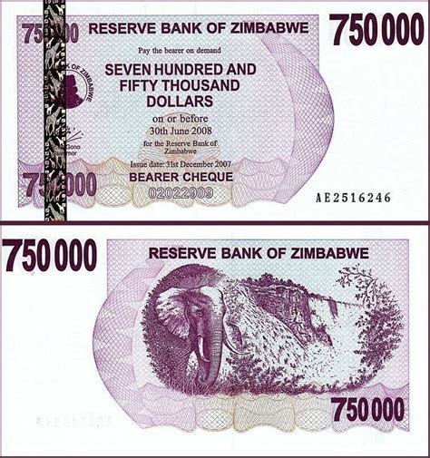 Zimbabwe 750000 Dollars 2007 Unc ½ Bundle Pack Of 50 Pcs