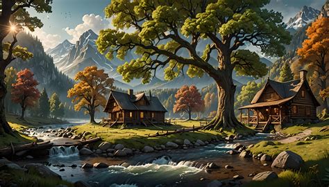 Cozy Cabins Among The Oak Trees Ai Generated Artwork Nightcafe Creator