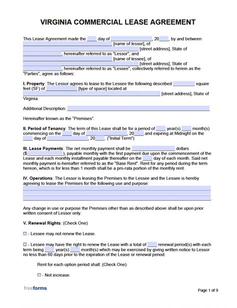 Free Virginia Rental Lease Agreement Templates Pdf Word