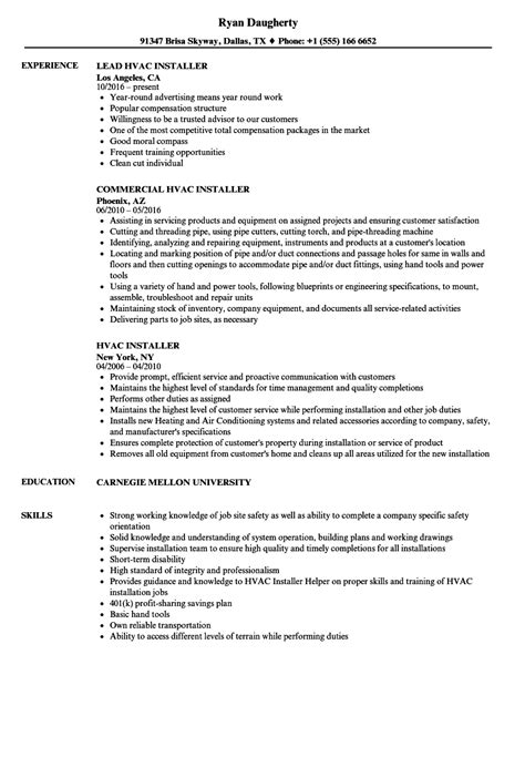 Hvac Installer Resume Samples Velvet Jobs