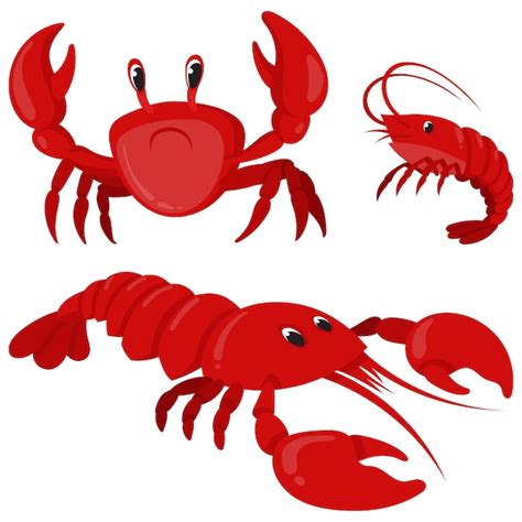 Premium Vector Seafood In Cartoon Style Crab Shrimp And Lobster