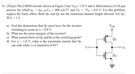 Solved 3 28 Pts The CMOS Inverter Shown In Figure 2 Has Chegg