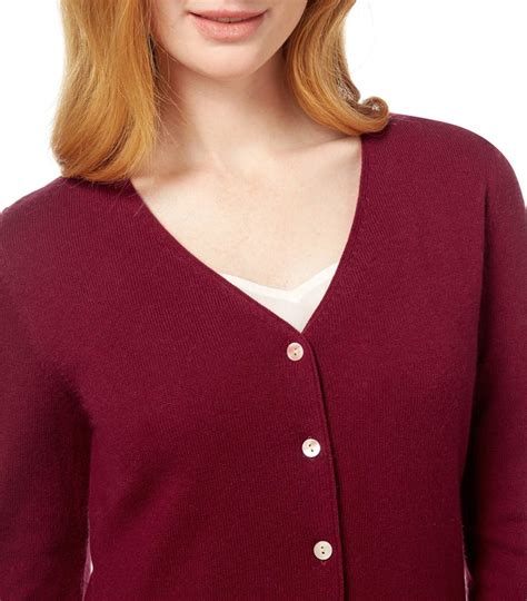 Burgundy Womens Cashmere Merino Luxurious V Neck Cardigan